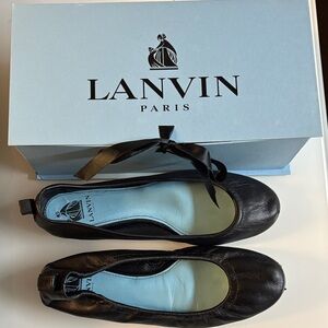 Lanvin Black Leather Ballet Flats